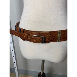 Hugo Boss Mens Vintage 90s Y2K Brown Leather Belt Denim Canvas Studded 90/36